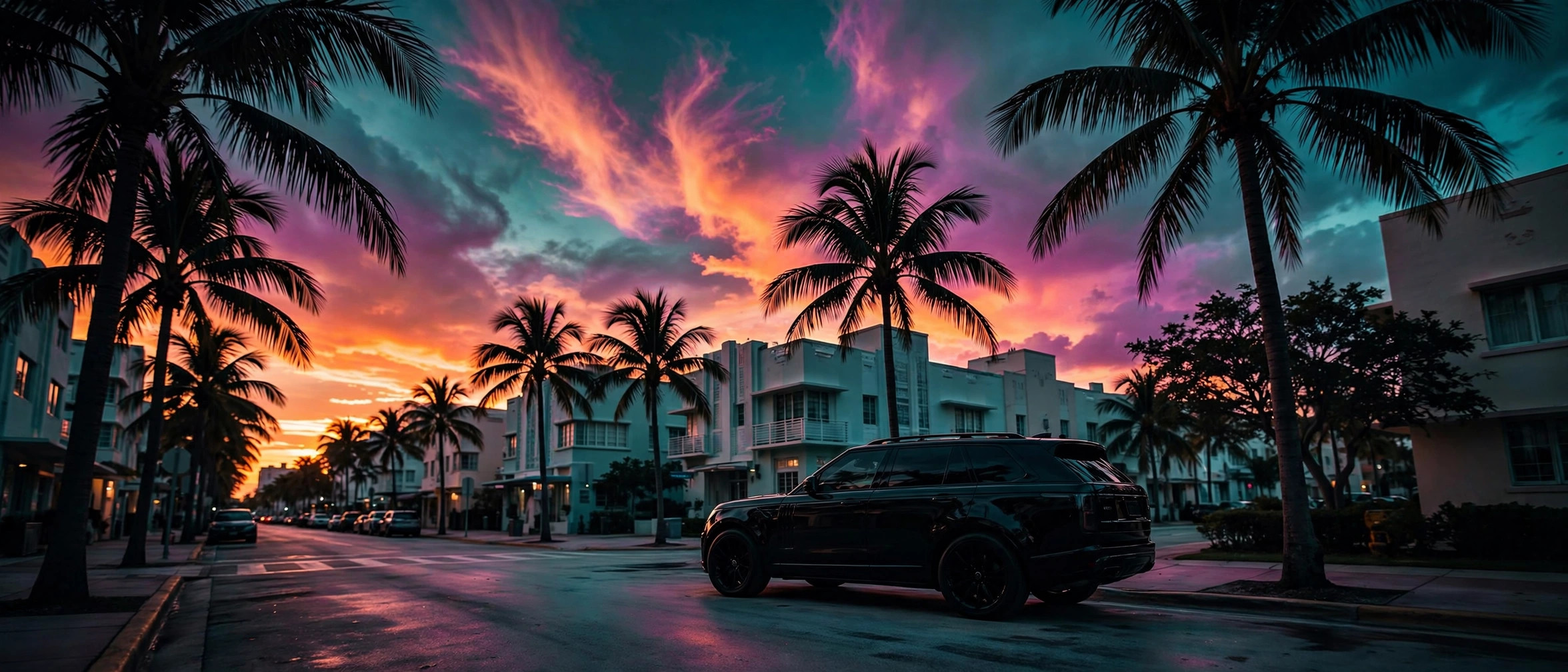 SUV en Miami al atardecer
